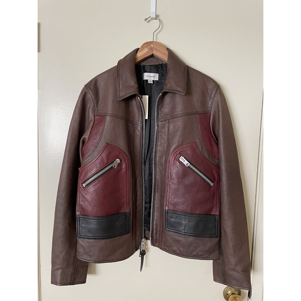 Coach Men's Washed Leather Stinger Moto Jacket Brown SIZE M MSRP $1500.00